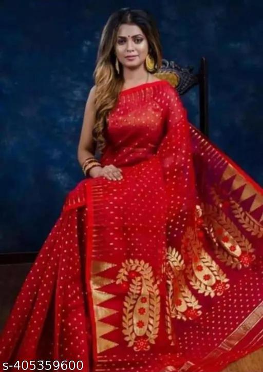 Ready to Wear Cotton Silk Red Tassels and Latkans Saree Without Blouse Piece - MC-FASHIONS.COM