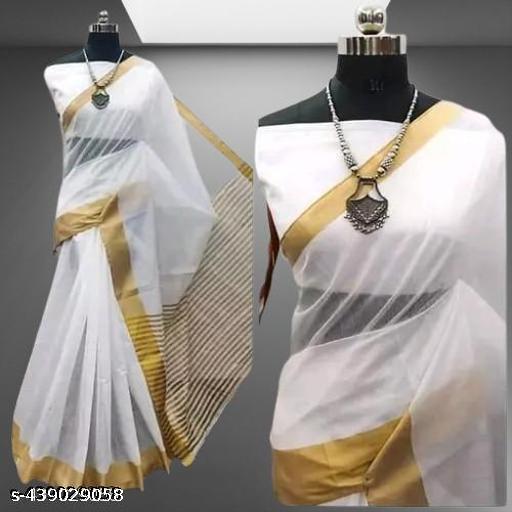 Kerala Cotton Embroidery Saree With Running Blouse  - MC-FASHIONS.COM