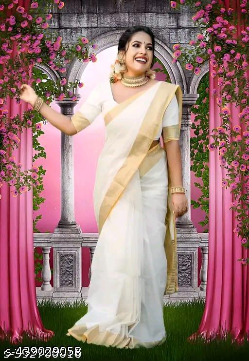 Kerala Cotton Embroidery Saree With Running Blouse  - MC-FASHIONS.COM