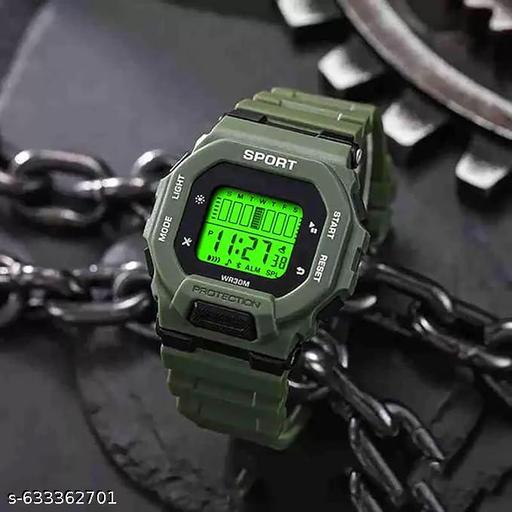 crispy Digital Sports Watch with Military Style Digital Display, Olive Green, LED Screen, Tactical Design - MC-FASHIONS.COM
