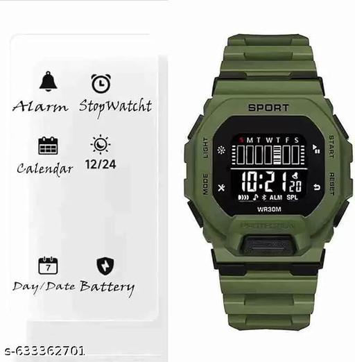crispy Digital Sports Watch with Military Style Digital Display, Olive Green, LED Screen, Tactical Design - MC-FASHIONS.COM