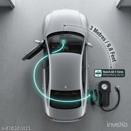inveXo High Powerr 150 PSI Air Pump for Car & Bike | 12V D-C Portable Tyre Inflator | Direct Plug into Car Ciggarete Socket | Fast 30L/min Airflow | Analog Pressure Dial | Long 3Meter Wire | Durable Compact Design | No Battery | Not Rechargeable - MC-FASHIONS.COM