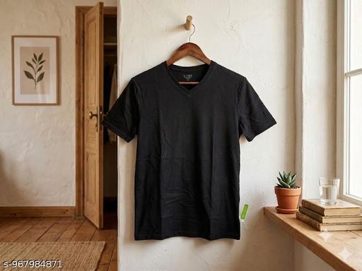 Ultra Soft Plain Black V-Neck Tshirt | Everyday Comfort - MC-FASHIONS.COM