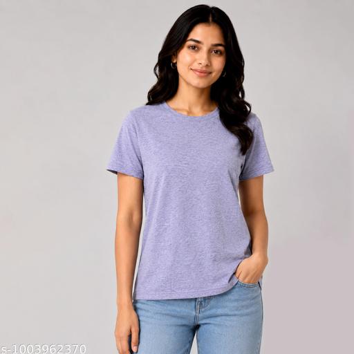 Classic Women Cotton Blend Lavender Tshirt | Soft Comfortable Half Sleeve Round Neck Casual Wear T Shirt for Girls & Women - MC-FASHIONS.COM