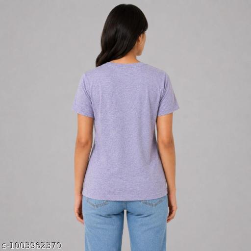 Classic Women Cotton Blend Lavender Tshirt | Soft Comfortable Half Sleeve Round Neck Casual Wear T Shirt for Girls & Women - MC-FASHIONS.COM