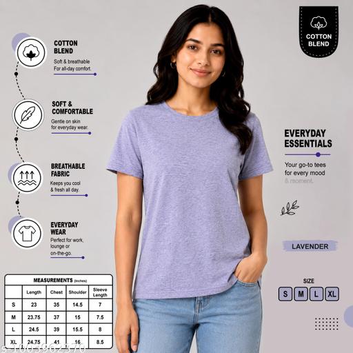Classic Women Cotton Blend Lavender Tshirt | Soft Comfortable Half Sleeve Round Neck Casual Wear T Shirt for Girls & Women - MC-FASHIONS.COM