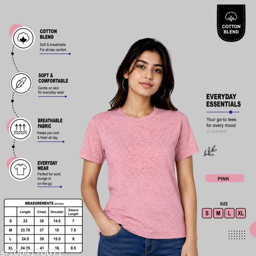 Trendy Women Cotton Blend Pink T Shirt | Soft Comfortable Half Sleeve Round Neck Casual Wear Tshirt for Girls & Women - MC-FASHIONS.COM