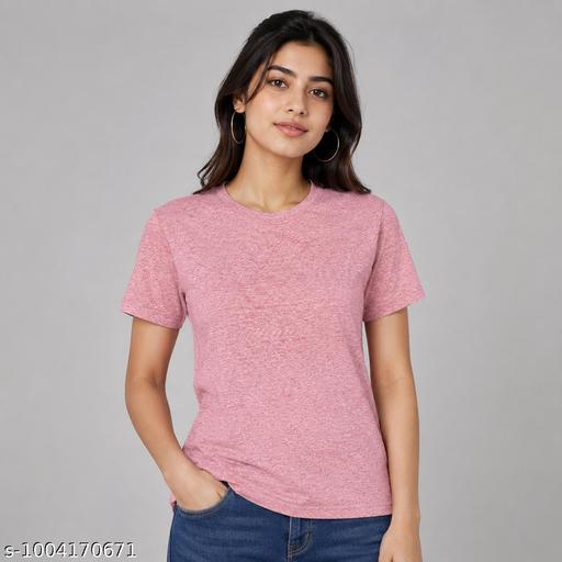 Trendy Women Cotton Blend Pink T Shirt | Soft Comfortable Half Sleeve Round Neck Casual Wear Tshirt for Girls & Women - MC-FASHIONS.COM
