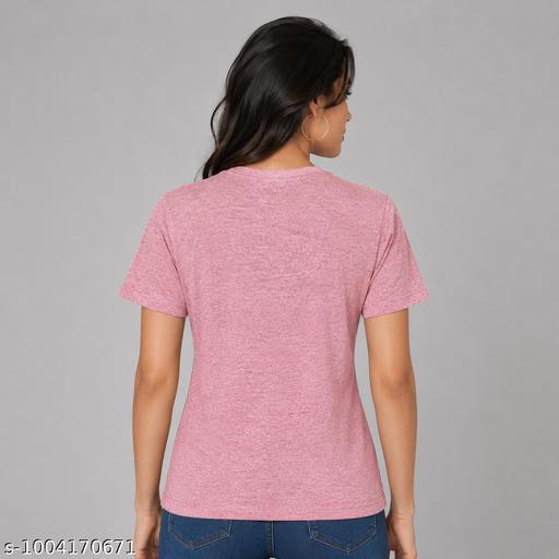 Trendy Women Cotton Blend Pink T Shirt | Soft Comfortable Half Sleeve Round Neck Casual Wear Tshirt for Girls & Women - MC-FASHIONS.COM