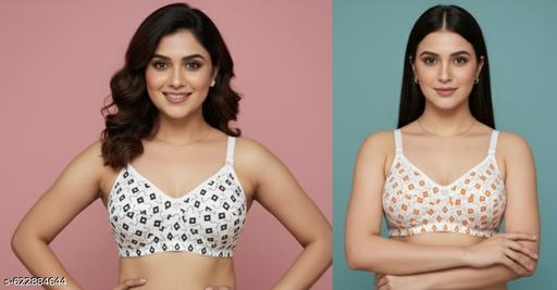 NICE BEAUTY WOMEN'S PREMIUM BARFI PRINTED BRA COMBO PACK OF 2 COLOUR  - MC-FASHIONS.COM