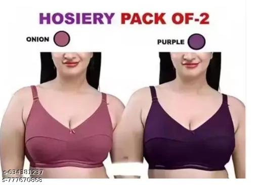 Women Non Padded Bra Pack of 2 | Full Coverage Cotton Blend Daily Wear Bra Combo (Onion & Purple) - MC-FASHIONS.COM