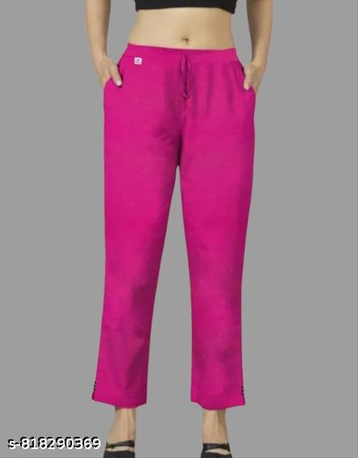  Cotton Straight Fit Pants for women's & girls/Trouser for girls and women/ Stylish Solid Straight Fit Trouser (pink) - MC-FASHIONS.COM