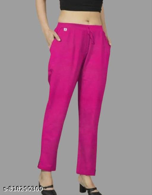  Cotton Straight Fit Pants for women's & girls/Trouser for girls and women/ Stylish Solid Straight Fit Trouser (pink) - MC-FASHIONS.COM