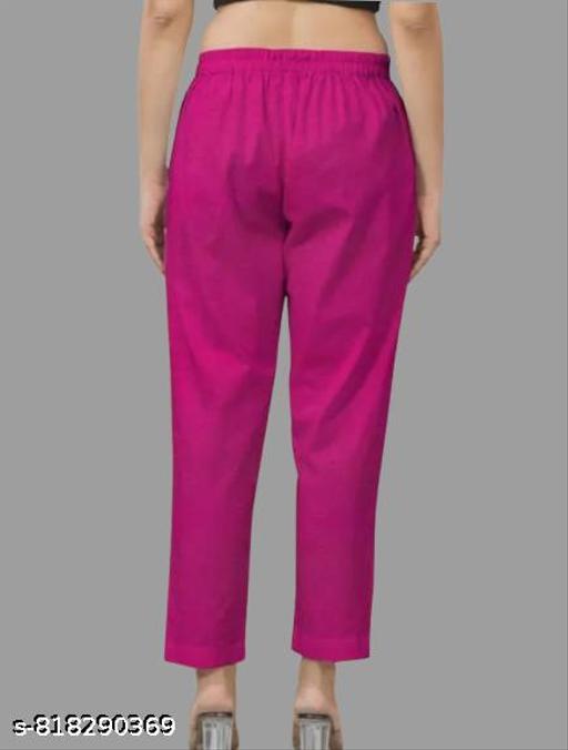  Cotton Straight Fit Pants for women's & girls/Trouser for girls and women/ Stylish Solid Straight Fit Trouser (pink) - MC-FASHIONS.COM