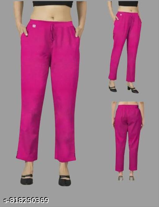  Cotton Straight Fit Pants for women's & girls/Trouser for girls and women/ Stylish Solid Straight Fit Trouser (pink) - MC-FASHIONS.COM