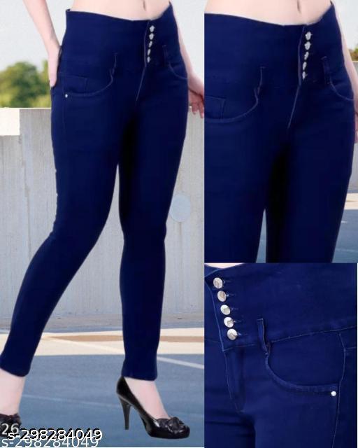 Women & Girls Denim Pant Jeans Stretchable and Stylish Denim Jeans with Round Pocket JET BLUE 5 BUTTONS, Jeans Top, cargo pants, baggy jeans, jeans pant, bell bottom jeans, denim, high waist jeans, ladies jeans, skinny jeans - MC-FASHIONS.COM