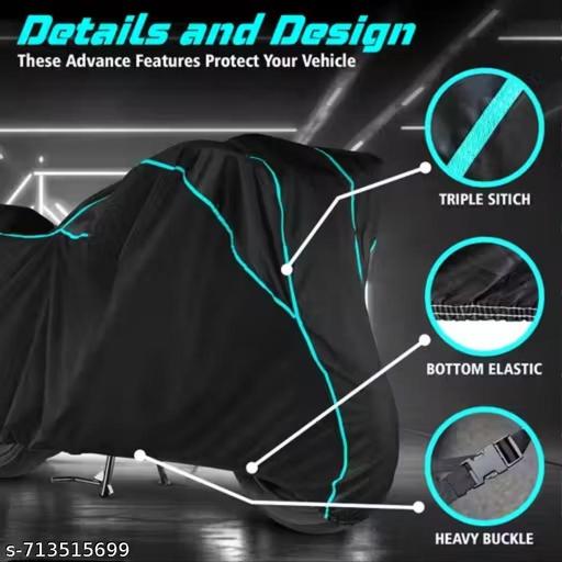 Bullet 350 Bike Cover – Heavy Duty Waterproof Royal Enfield Cover | UV & Scratch Resistant Body Cover | Suitable for Bullet 350 Bullet Bike Cover Fully Waterproof and Premium Fabric Cover All Models Suitable Five Thread Stitching or Dustproof, Sun Protection [ Black & Aqua Pipping] - MC-FASHIONS.COM