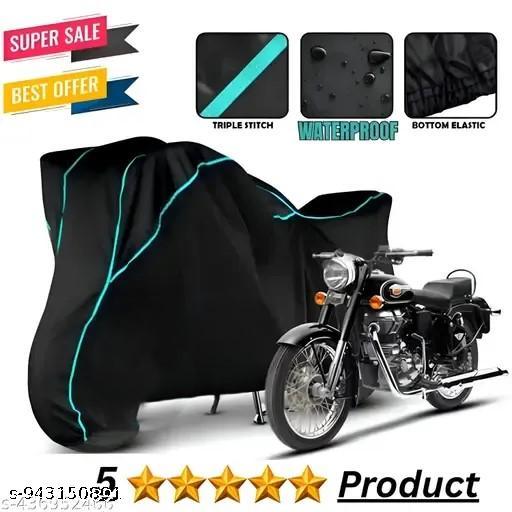 Universal Bullet 350 Bike Cover – Heavy Duty Waterproof Royal Enfield Cover | UV & Scratch Resistant Body Cover | Suitable for Bullet 350 Bullet Bike Cover Fully Waterproof and Premium Fabric Cover All Models Suitable Five Thread Stitching or Dustproof, Sun Protection [ Black & Aqua Pipping] - MC-FASHIONS.COM