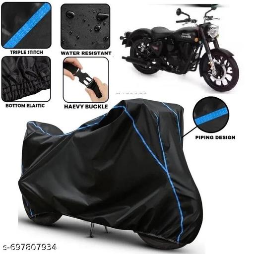 Vehicle Cover [Blue Piping] _:- Especially Designed for {Royal Enfield Vullet 350} Are Water Resistant, UV Protection & Sun and Dust Protection of your Vehicle With Accurate Fitting Bike/Scooty Cover For Royal Enfield Vullet 350 Bike Cover - MC-FASHIONS.COM