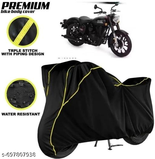 Vehicle Cover [Yellow Piping] _:- Especially Designed for {Royal Enfield Vullet 350} Are Water Resistant, UV Protection & Sun and Dust Protection of your Vehicle With Accurate Fitting Bike/Scooty Cover For Royal Enfield Vullet 350 Bike Cover - MC-FASHIONS.COM