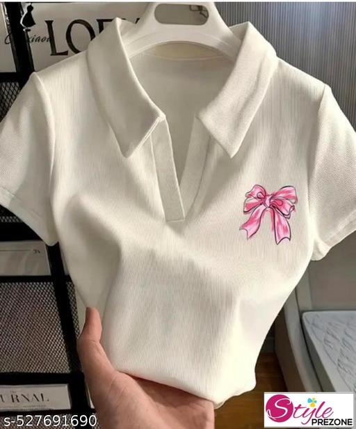 Stylish Half Sleeves Sticker Printed Collar Top And Tunics - MC-FASHIONS.COM