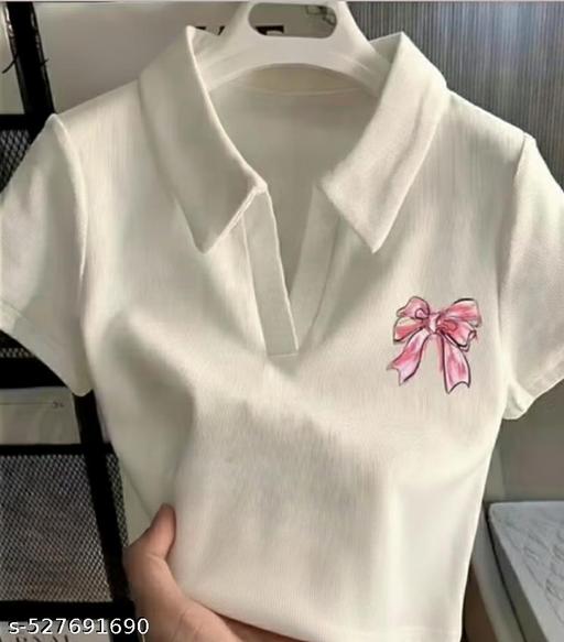 Stylish Half Sleeves Sticker Printed Collar Top And Tunics - MC-FASHIONS.COM