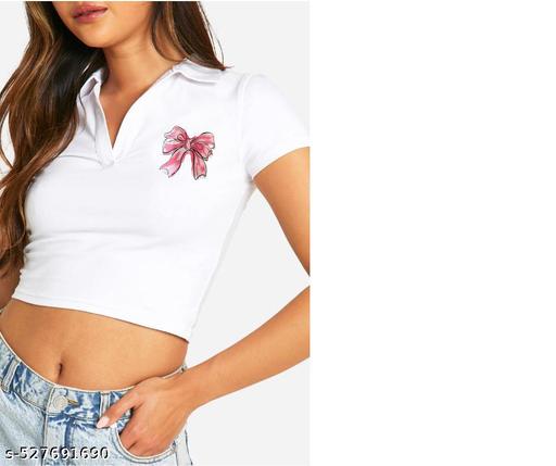 Stylish Half Sleeves Sticker Printed Collar Top And Tunics - MC-FASHIONS.COM
