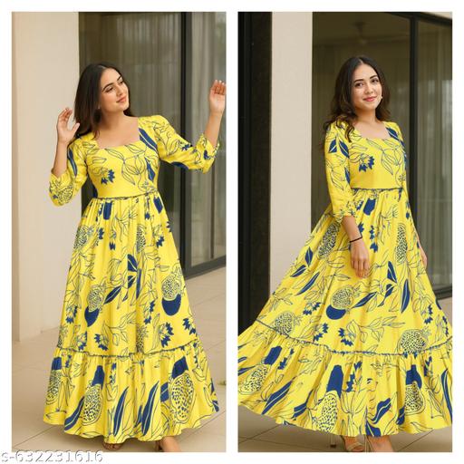 New Stylish Yellow Reyon Viscos Kurti with Traditional Printed Yoke Design | Elegant Daily & Office Wear” only kurti - MC-FASHIONS.COM