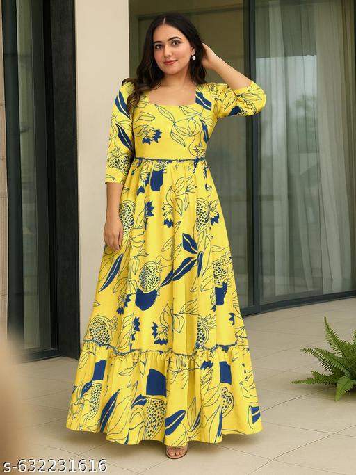 New Stylish Yellow Reyon Viscos Kurti with Traditional Printed Yoke Design | Elegant Daily & Office Wear” only kurti - MC-FASHIONS.COM