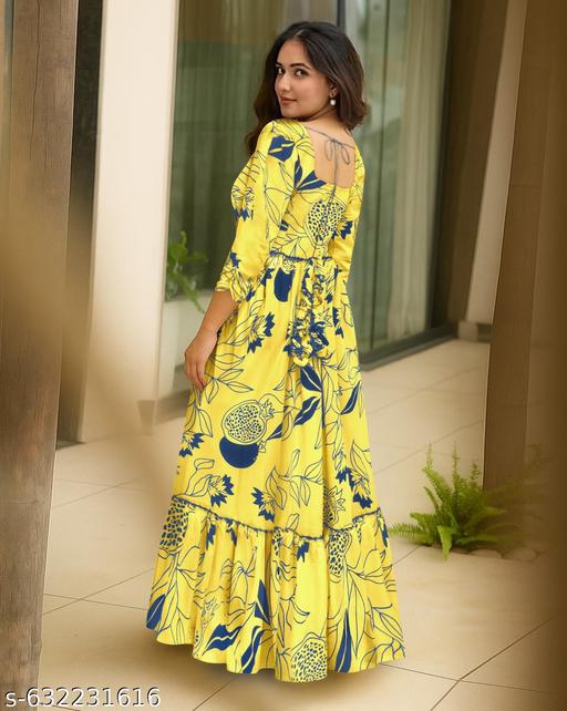 New Stylish Yellow Reyon Viscos Kurti with Traditional Printed Yoke Design | Elegant Daily & Office Wear” only kurti - MC-FASHIONS.COM
