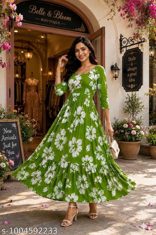 NEW RAYON PRINTED GOWN FOR WOMEN - MC-FASHIONS.COM