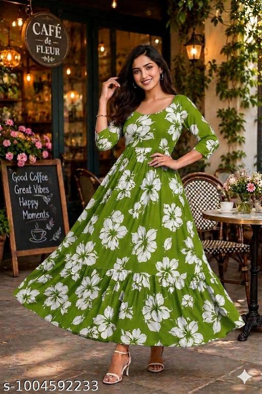 NEW RAYON PRINTED GOWN FOR WOMEN - MC-FASHIONS.COM