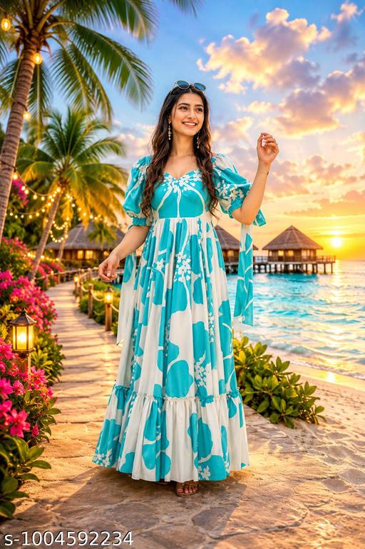 NEW RAYON PRINTED GOWN FOR WOMEN - MC-FASHIONS.COM