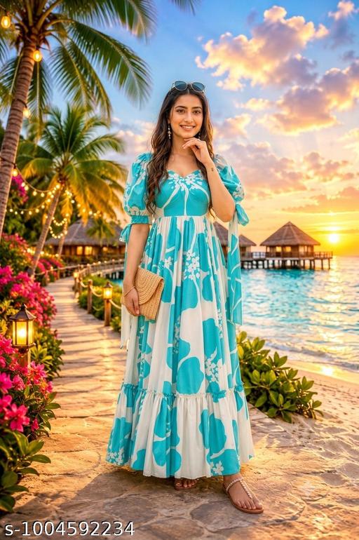 NEW RAYON PRINTED GOWN FOR WOMEN - MC-FASHIONS.COM