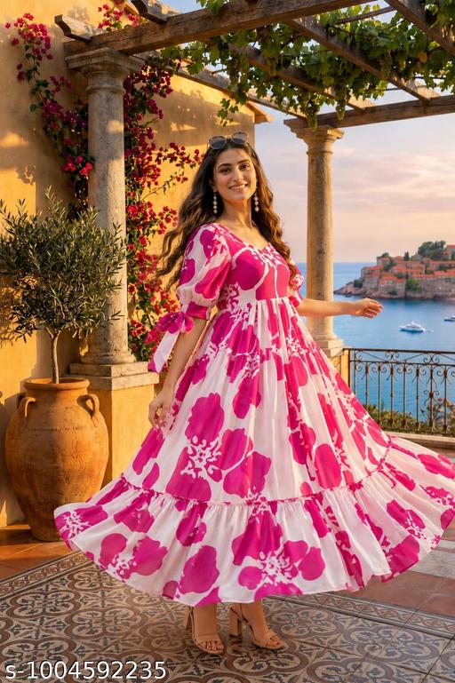 NEW RAYON PRINTED GOWN FOR WOMEN - MC-FASHIONS.COM