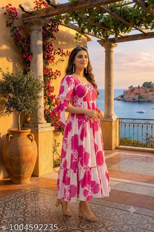 NEW RAYON PRINTED GOWN FOR WOMEN - MC-FASHIONS.COM