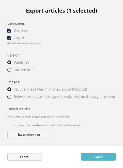 Export dialog