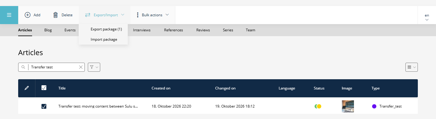 Export and import in the article list