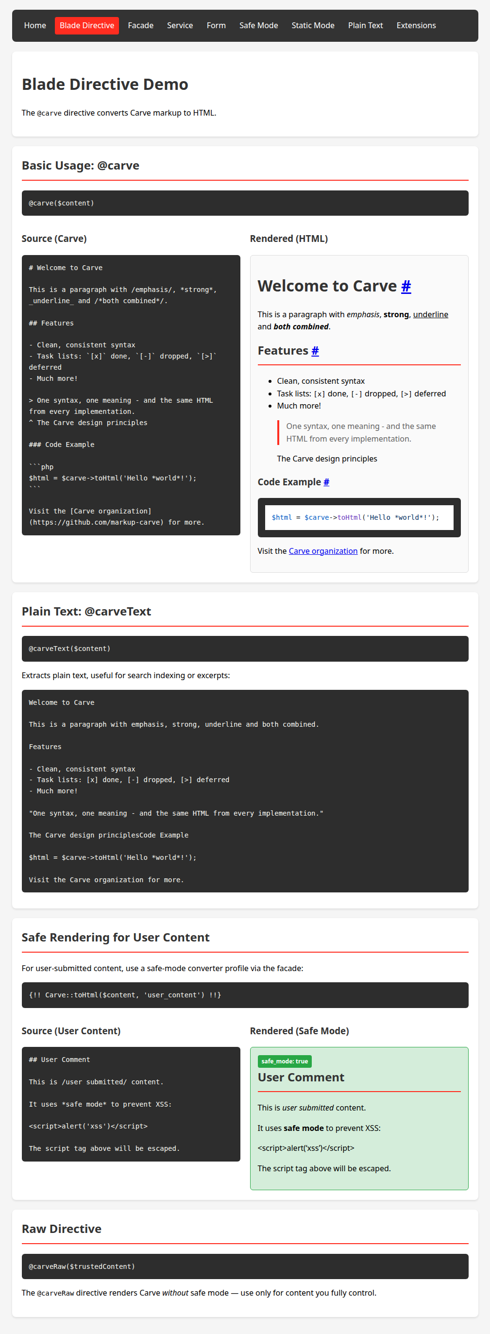 laravel-carve demo