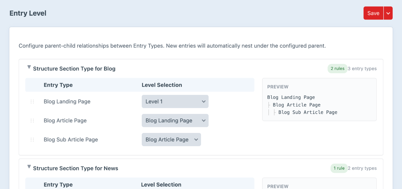 Entry Level Settings Screenshot