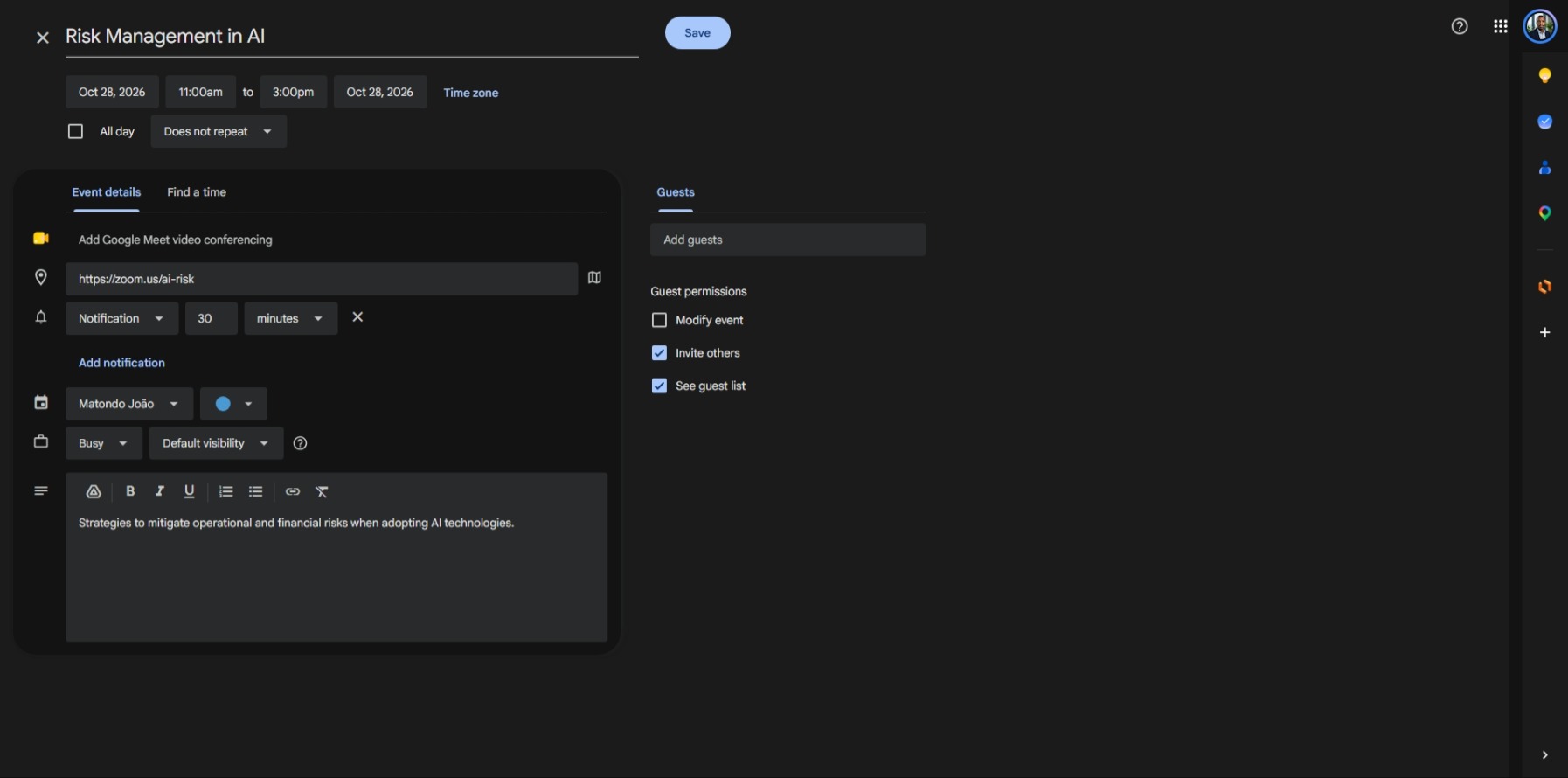 Adding Event to Google Calendar