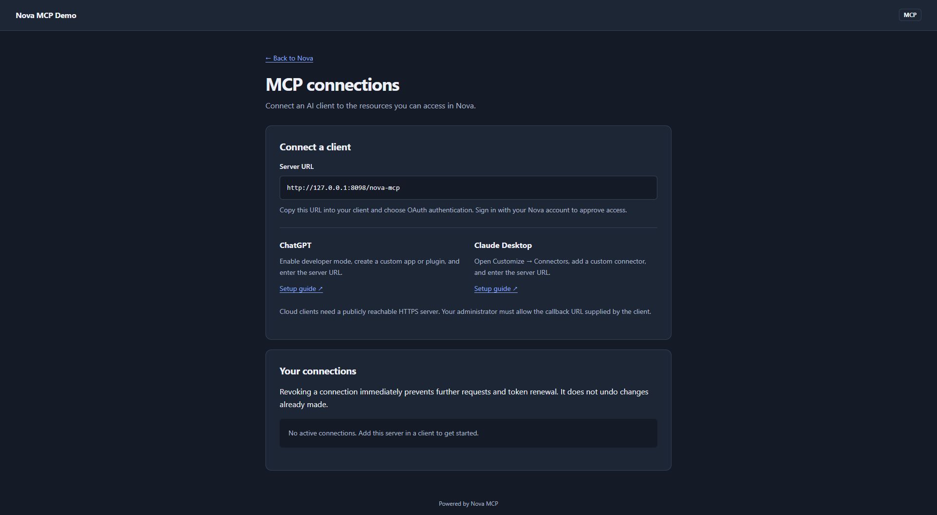 Manage MCP connections from Nova