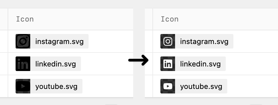 Inline SVG previews in a structure field table