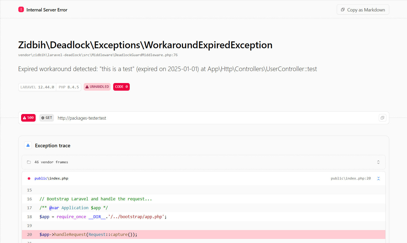 Expired workaround exception