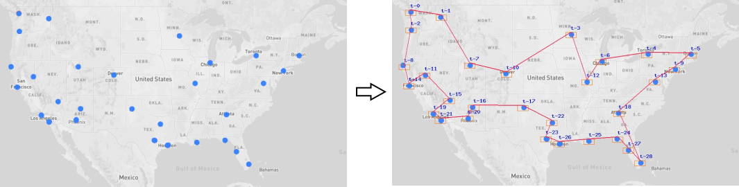Using this ACO library to find the path for travelling salesman on the USA map image