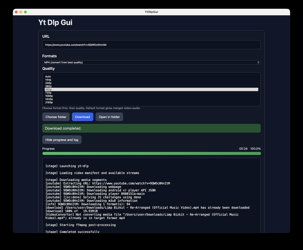 yt-dlp GUI macOS application screenshot