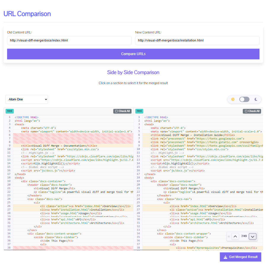 URL Compare Mode