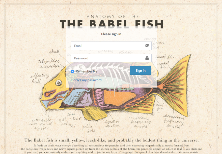 babelfish login screenshot