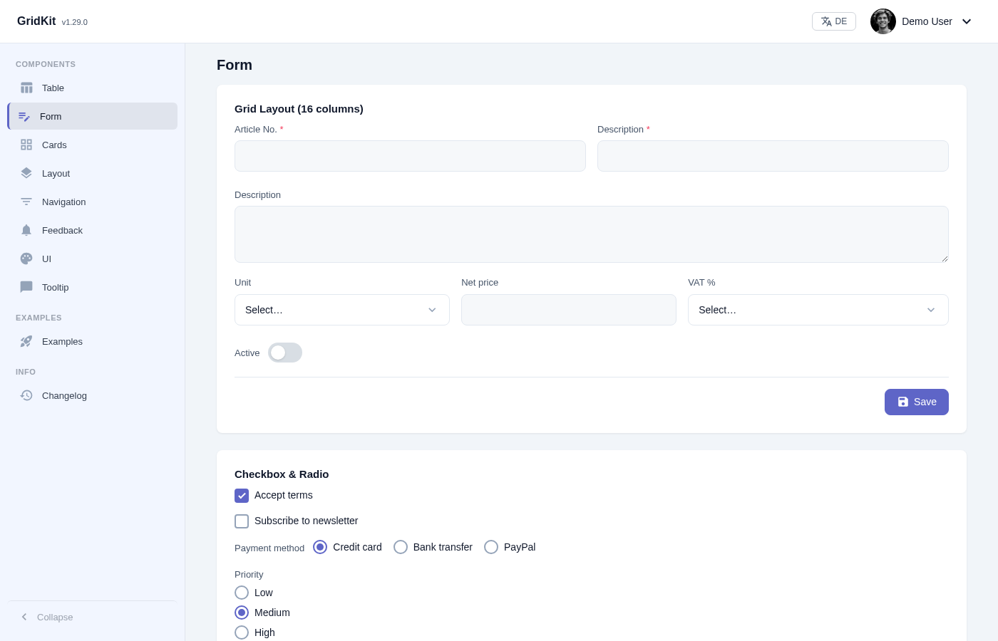 A GridKit form