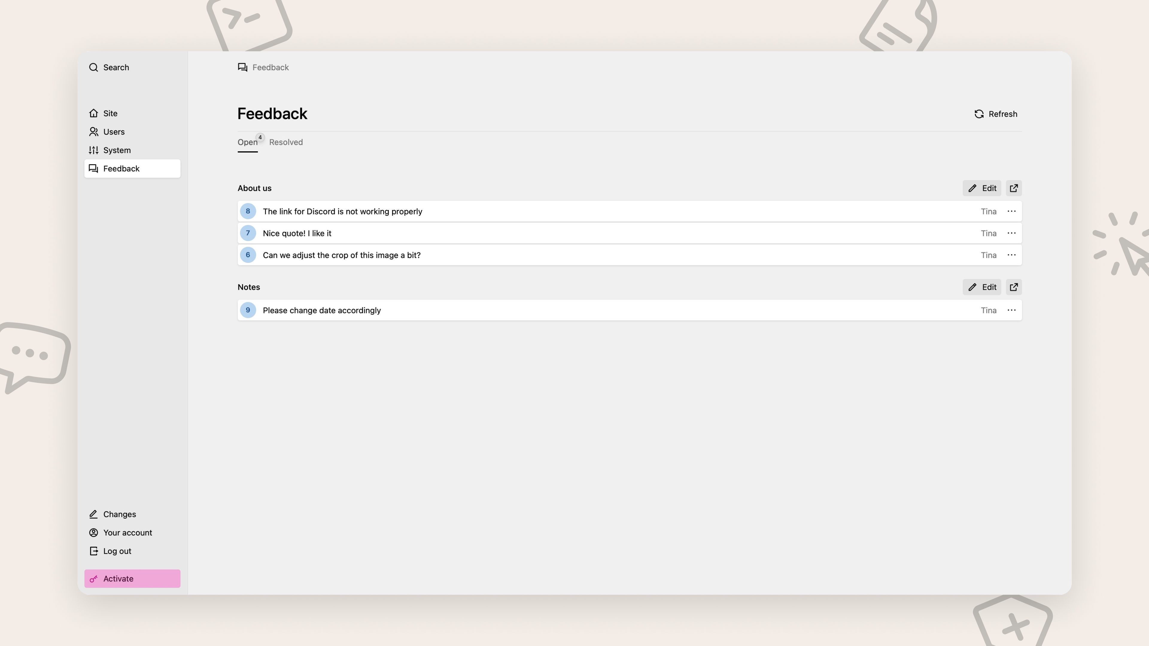 Panel UI of Loop